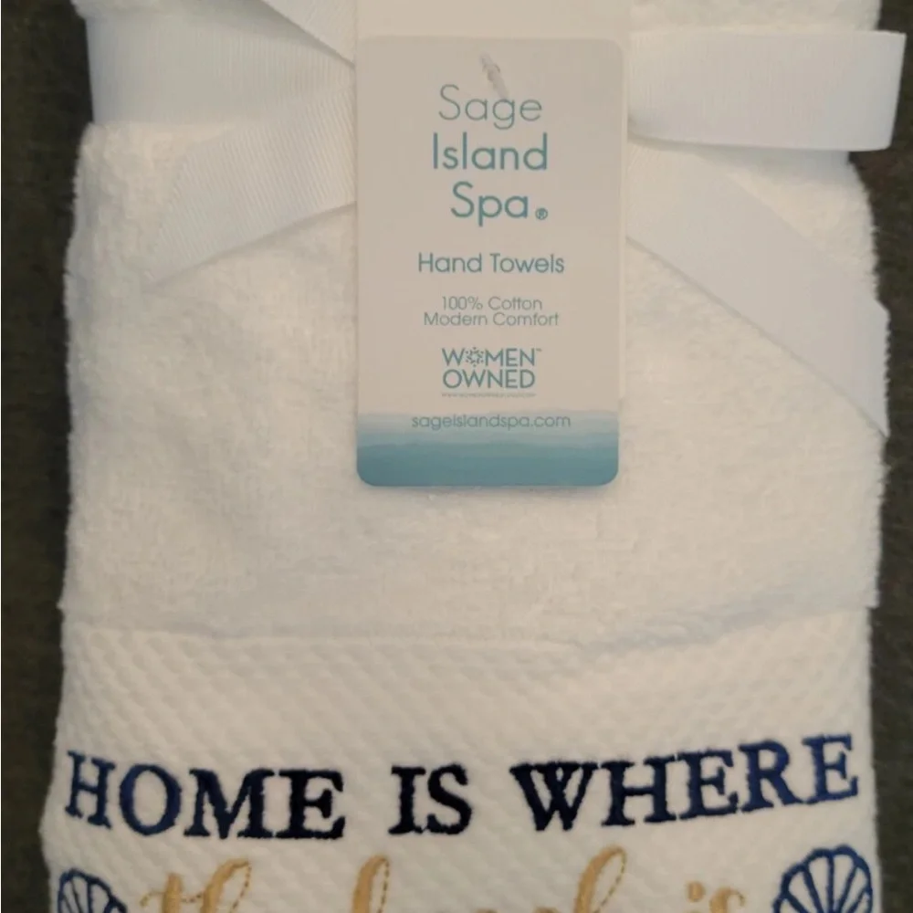 Sage Island Spa 2pk Hand Towels White Embroidered - 